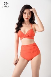 Bikini cạp cao bèo nhún đan dây màu cam cà rốt 22111