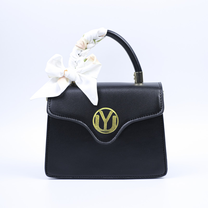 Túi xách PYUNI Tulip quai cầm, đeo chéo thắt nơ lụa, màu đen